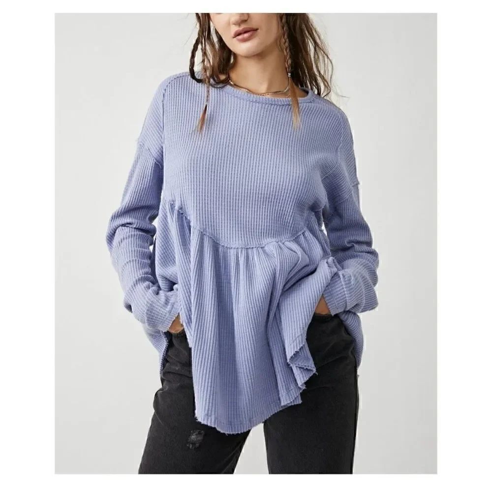 Free people oh my babydoll waffle thermal top new